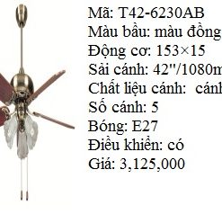 Quạt trần đèn truyền thống T42-6230AB